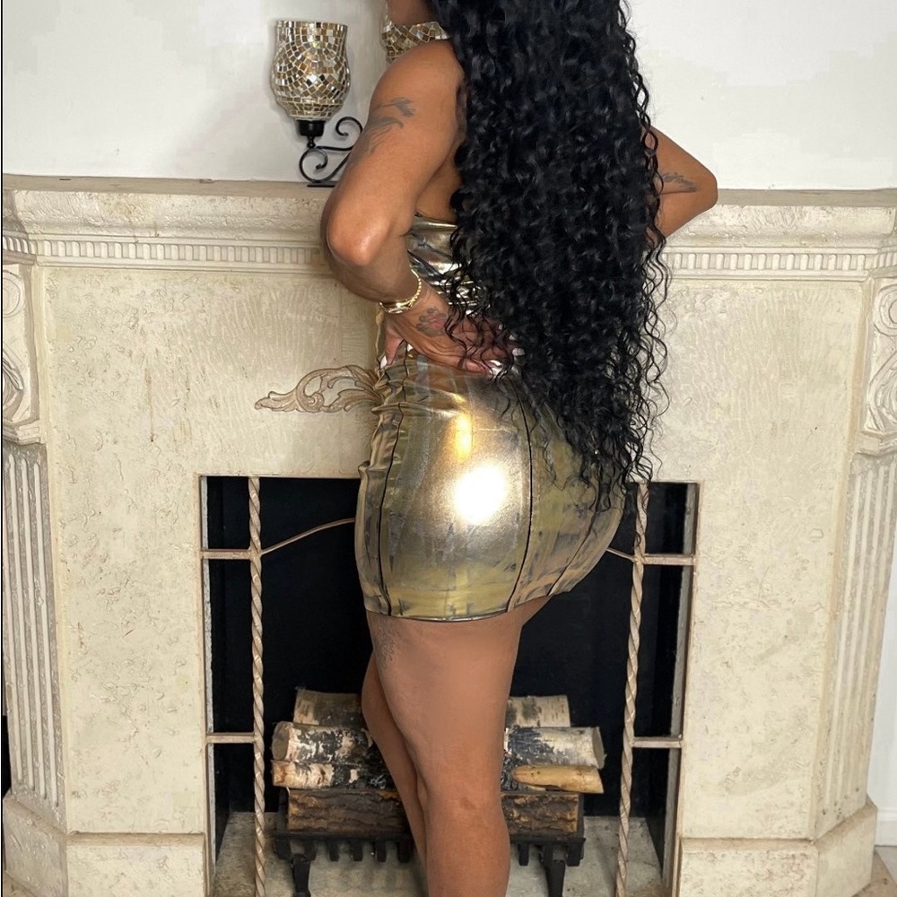 Gold metallic strapless dress